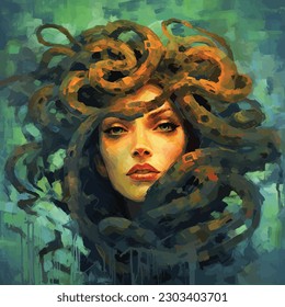 Medusa Portrait ,beauty and mysterious , Oil Paint