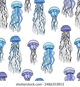 Medusa seamless pattern. Vector stock illustration eps10. Isolate on a white background, outline. Hand drawing.