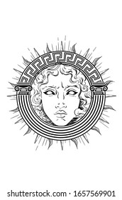 medusa with sun illustration, for apparel.