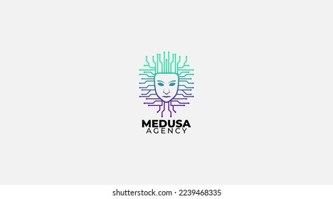 medusa tech face logo vector design illustration