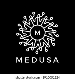 medusa tech mandala electric circuit logo vector icon illustration