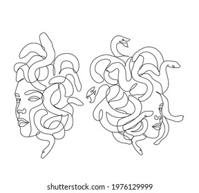 Medusa vector line art icon set