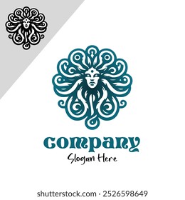 Medusa woman head logo illustration vector