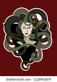 Medusa woman portrait snakes hair illustration graphic Gorgon artwork