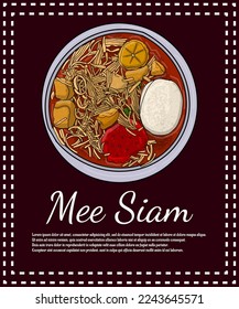 	
Mee siam delicious food in cartoon style