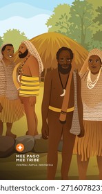 Ilustración de diseño plano de la cultura de la tribu Mee de la cultura indonesia