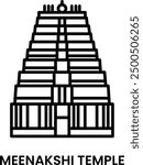 Meenakshi Amman Temple, Madurai, Tamil Nadu, India. minimalist line art icon, a historical landmark for web, mobile apps and UI.