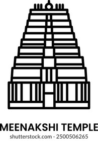 Meenakshi Amman Temple, Madurai, Tamil Nadu, India. minimalist line art icon, a historical landmark for web, mobile apps and UI.