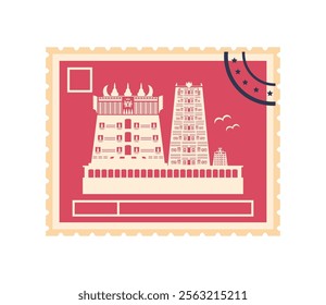 meenakshi temple postage stamp isolated