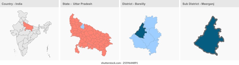 Meerganj map, Bareilly District, Uttar Pradesh State, Republic of India, Government of  Uttar Pradesh, Indian territory, Eastern India, politics, village, tourism