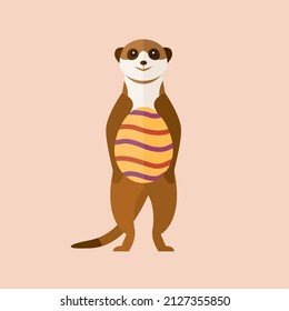 meerkat animal with easter egg holidays vector on pink background flat design wildlife beast