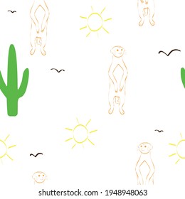 patrón vector de color de meerkat y cactus 