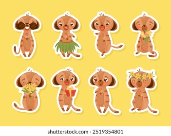 Meerkat Cute Animal with Pretty Snout Empty Sticker Vector Set