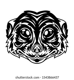 Meerkat face. Design idea for t-shirt print in vintage monochrome style. Design element for poster, card, banner. Vector illustration.