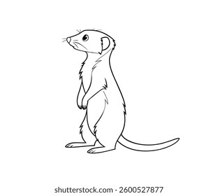 Meerkat portrait, close-up, side view line art and vactor sticker.