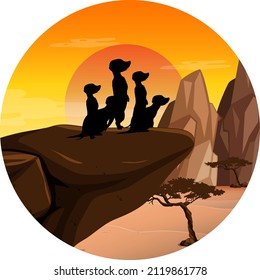 Meerkat silhouette in savanna forest illustration