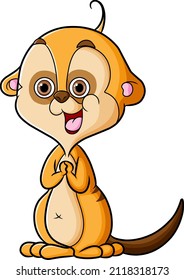 The meerkat is sitting and giving the happy face of illustration