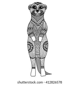 Meerkat standing zentangle art stylize for T - Shirt graphic, poster, coloring book for adult and so on