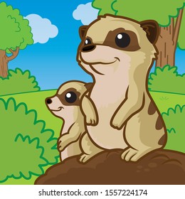 meerkats cartoon, animal cartoon, cartoon cute