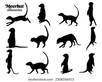 Meerkats silhouettes vector illustration set.