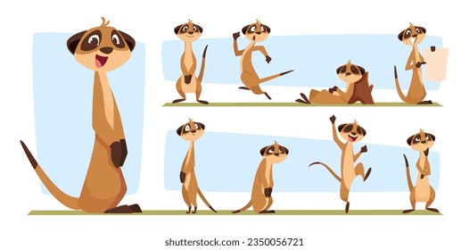 Meerkats. Wild animals standing african meerkats exact vector cartoon set isolated