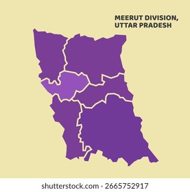 Mapa de la división de Meerut del estado de Uttar Pradesh, India