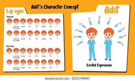 Conheça Adit, o personagem animado do desenho animado de um terno noturno! Esta coleção vibrante apresenta suas expressões alegres e lábios sincronizados animados, juntamente com uma variedade de gestos com as mãos e poses de pé.