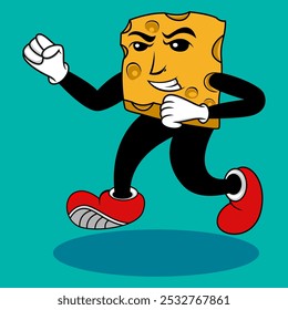 Meet the adorable cheese mascot full of character! With a square shape and striking yellow color, this mascot displays a cheerful and friendly facial expression.