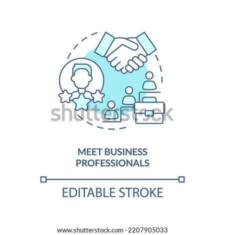 Meet business professionals blue concept icon. Building business connections abstract idea thin line illustration. Isolated outline drawing. Editable stroke. Arial, Myriad Pro-Bold fonts used