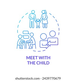 Meet with child blue gradient concept icon. Build family bonds. Visiting kid before adoption. Prepare for parenting. Round shape line illustration. Abstract idea. Graphic design. Easy to use