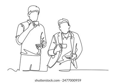 Meet Up Concept. Single line draw design vector graphic illustration.