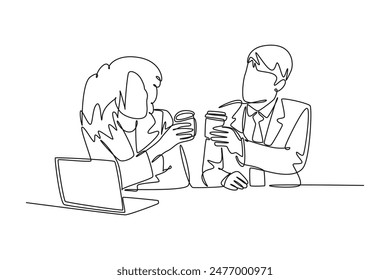 Meet Up Concept. Single line draw design vector graphic illustration.