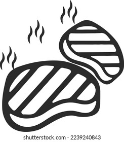Icono cocinado, icono de carne cocinada vector negro