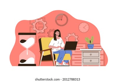 Meet the deadline concept. Employee working on laptop, task time is running out situation. Stress at work people scene. Vector illustration with flat character design for website and mobile site