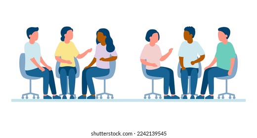 Meet of group of people for talk, competition and brainstorm. People communication, discussion, business relationship. Discuss question, exchange opinions of team worker. Support group. Vector