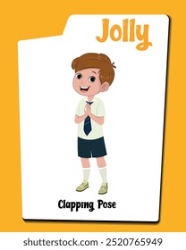 Meet Jolly: The Clapping Schoolboy" - un enérgico personaje de dibujos animados que celebra la alegría y el entusiasmo! Vestido con su uniforme escolar.