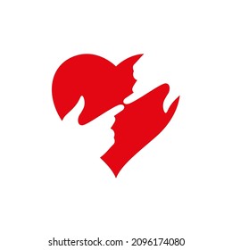 Meet the Lord in your heart. Heart shape and hands in touch. Flat isolated Christian vector illustration. Peace be with you, dear brothers and sisters.
