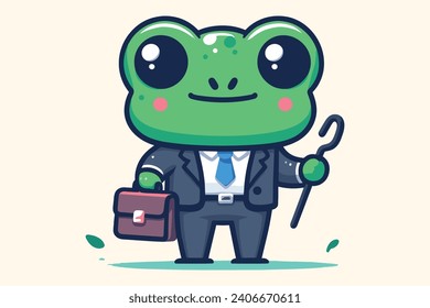 Meet our Business Frog! This isn’t your average amphibian. Dressed in a sharp suit and tie, and carrying a classic brown briefcase, this frog means business