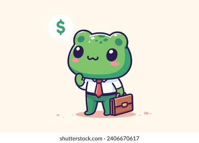 Meet our Business Frog! This isn’t your average amphibian. Dressed in a sharp suit and tie, and carrying a classic brown briefcase, this frog means business