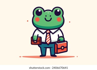 Meet our Business Frog! This isn’t your average amphibian. Dressed in a sharp suit and tie, and carrying a classic brown briefcase, this frog means business