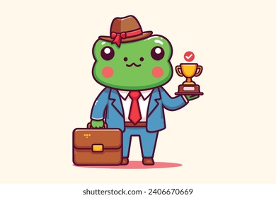 Meet our Business Frog! This isn’t your average amphibian. Dressed in a sharp suit and tie, and carrying a classic brown briefcase, this frog means business