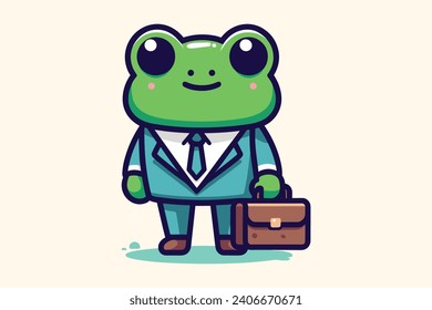 Meet our Business Frog! This isn’t your average amphibian. Dressed in a sharp suit and tie, and carrying a classic brown briefcase, this frog means business