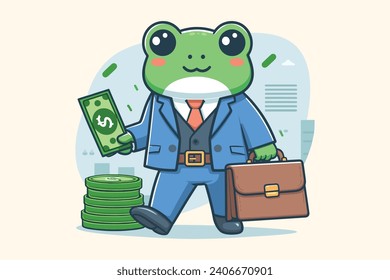 Meet our Business Frog! This isn’t your average amphibian. Dressed in a sharp suit and tie, and carrying a classic brown briefcase, this frog means business