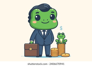 Meet our Business Frog! This isn’t your average amphibian. Dressed in a sharp suit and tie, and carrying a classic brown briefcase, this frog means business