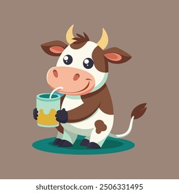 Meet our fun cartoon cow, spreading joy with a glass of milk. Perfect for kids' rooms or kitchens, this whimsical character will bring smiles and brighten your day.