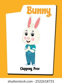 Conoce a "Rabbit Cartoon Character Clapping: Bunny", un adorable diseño de Vector que muestra a un conejo alegre en una pose de aplausos alegres.