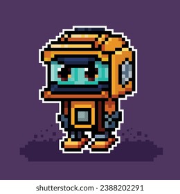 Meet RustyBot, an adorable rusty robot, created in pixel art style. This vector illustration portrays a charming character in need of some care