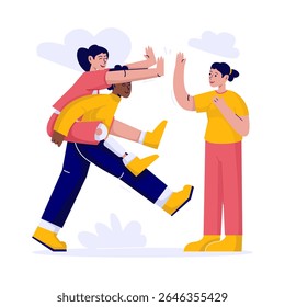 Meet and support disabled friend, Friendship and togetherness, Vector illustration
