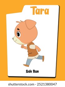 Conoce a Tara, el enérgico personaje de dibujos animados de perros marrones que corre alegremente con entusiasmo. Esta animada ilustración captura su espíritu juguetón.