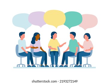 Meet of team of people for talk, dialog, communication, discussion, business relationship. Discuss problems together, exchange opinions of team worker. Support group. Vector illustration